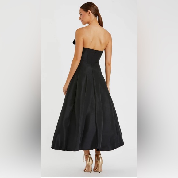 Mac Duggal 49605 Black Strapless A-Line Tea Length Bow Midi Dress Size 12 - Picture 4 of 9